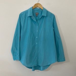 Chico’s Blue Corduroy Button-Front Shacket Cotton Stretch Size 2 Large Colorful